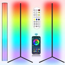 2-Pack RGB LED Corner Floor Lamps – Smart App & Remote Control, 22W, Brand New in Box