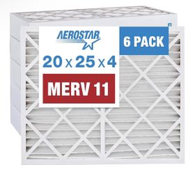 Aerostar 20x25x4 MERV 11 Air Filter, 6 Count, Actual Size (19.50 x 24.50 x 3.75) HVAC, Furnace Filter for Dust, Pet Dander, Smoke & Allergies (MPR 120