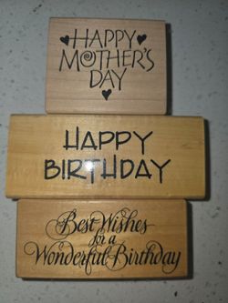Set of 3 Wooden Rubber Stamps