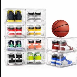 6 Pack XX Large Thicken Hard Plastic Clear Stackable Shoe Boxes