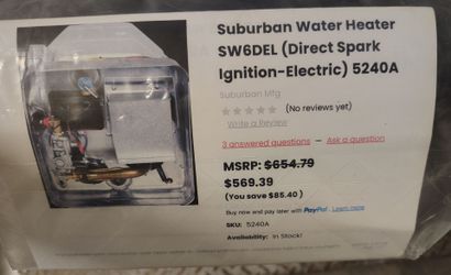 Suburban 6 gallon water heater SW6DEL/5240A