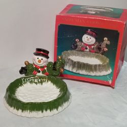 Christmas Snowman Ceramic Cookie Dish