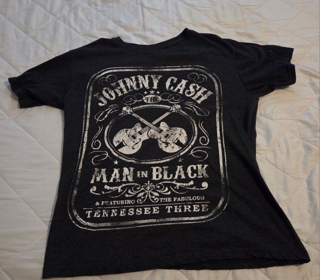 Johnny Cash Man in Black Men's T-Shirt Black Size Medium Cotton Graphic Print