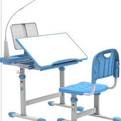 Brand New In The Box- YBLFDY Kids Study Desk Height Adjustable Kids Desk with 3 Modes LED Light, Kids School Desk for Bedroom with Tilt Desktop,Go Bac
