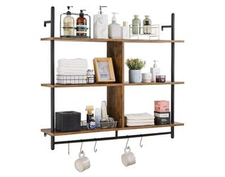  953# Industrial Pipe Shelf, 3 Tier 41.5x9.84in, Wall-Mount Floating Rustic Wood Shelves Bracket Display Bookshelf, Storage Rack Sundries Holder for K