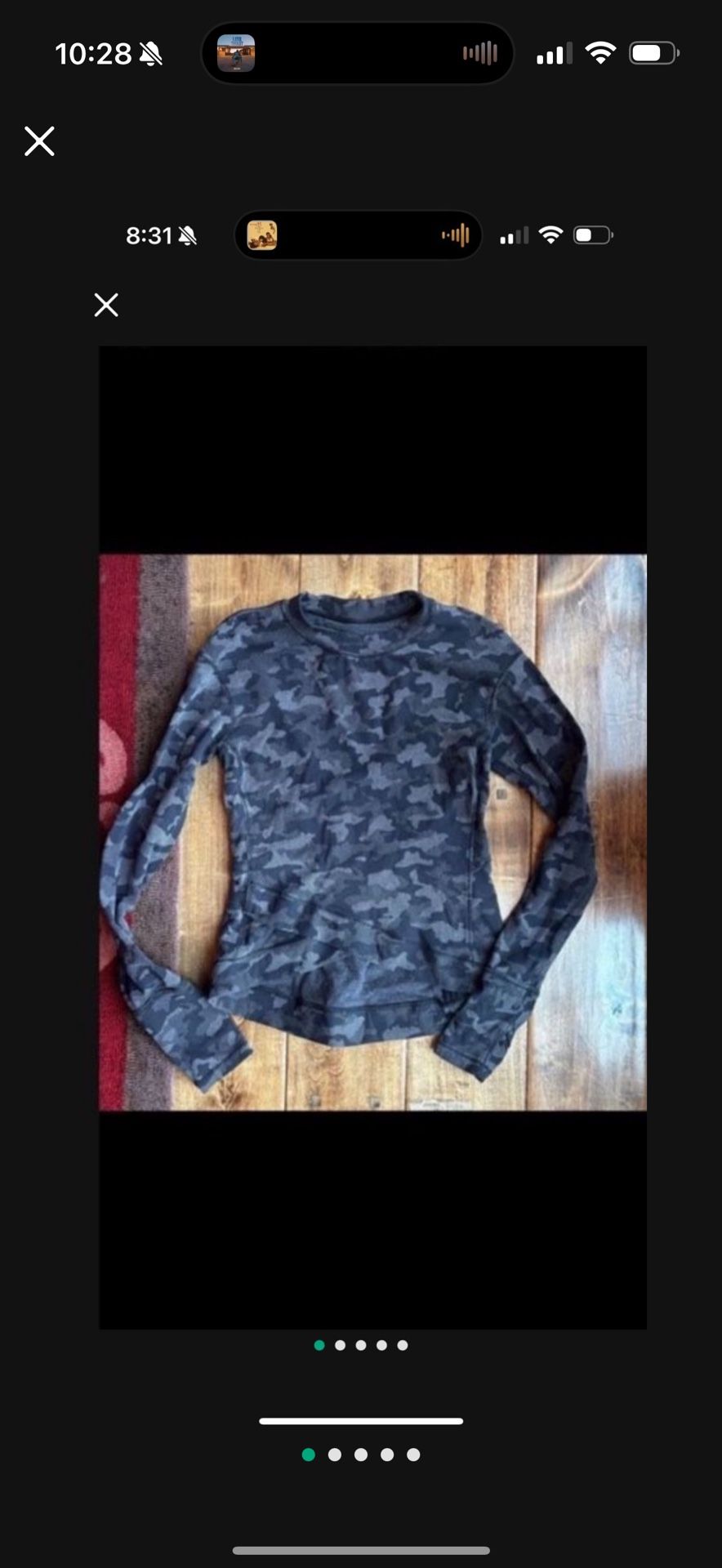 WOMENS SIZE 10 LULULEMON CAMO SHIRT TOP LONG SLEEVE 