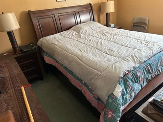 Dark Cherry Wood Sleigh Bed Frame. Estate Sale