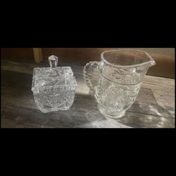 Vintage Glass Pinwheel Star Of David Lidded Condiment Jam Pot With Creamer