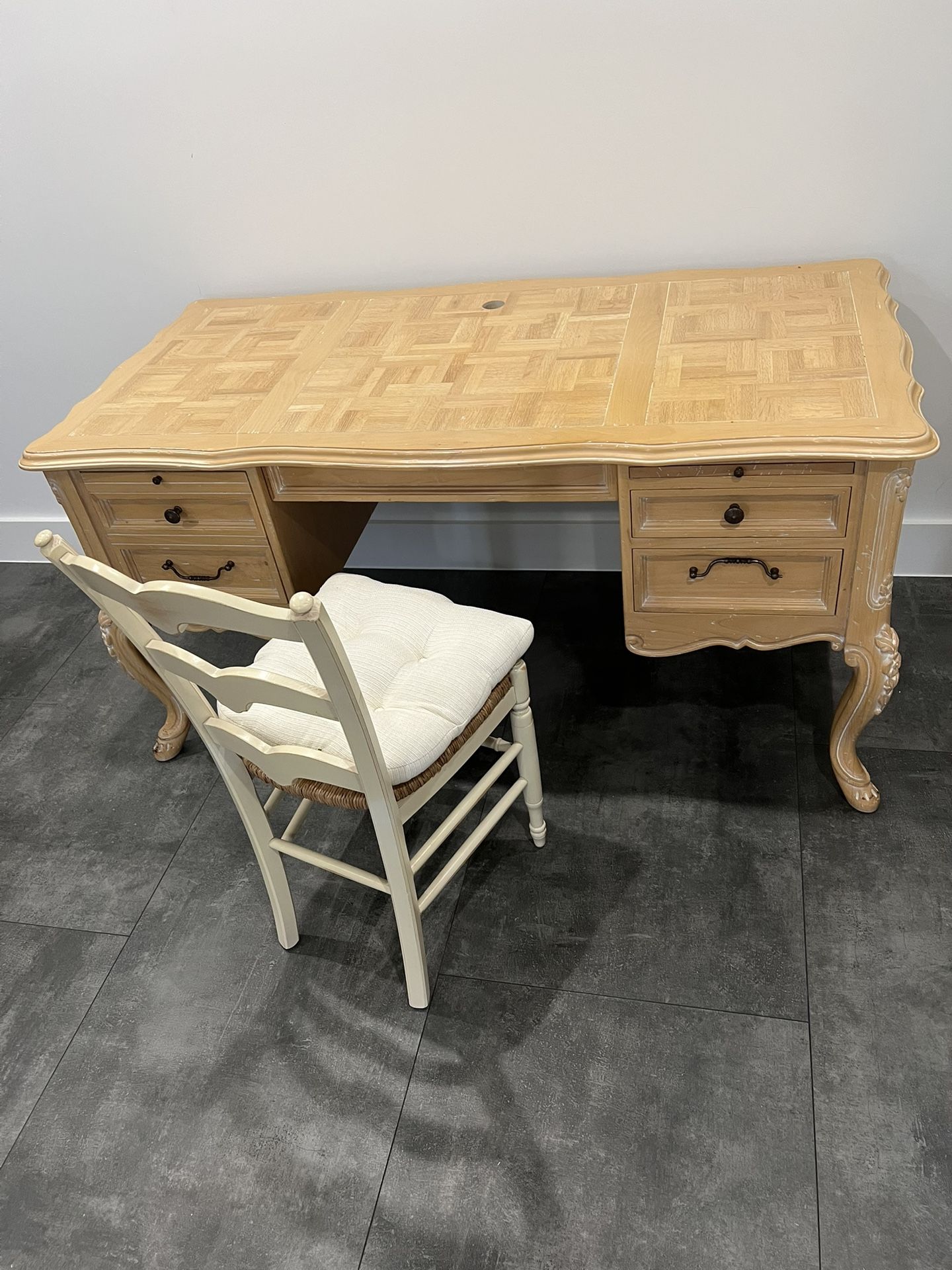 Vintage solid Wood Desk + Chair Set