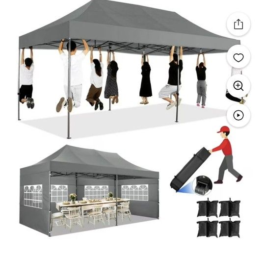 10 x 20 Heavy Duty Pop Up Canopy Tent with 6 Sidewalls Easy Set Up Commercial Outdoor Canopy Wedding Party Tent for Beach Waterproof Windproof Gazebo