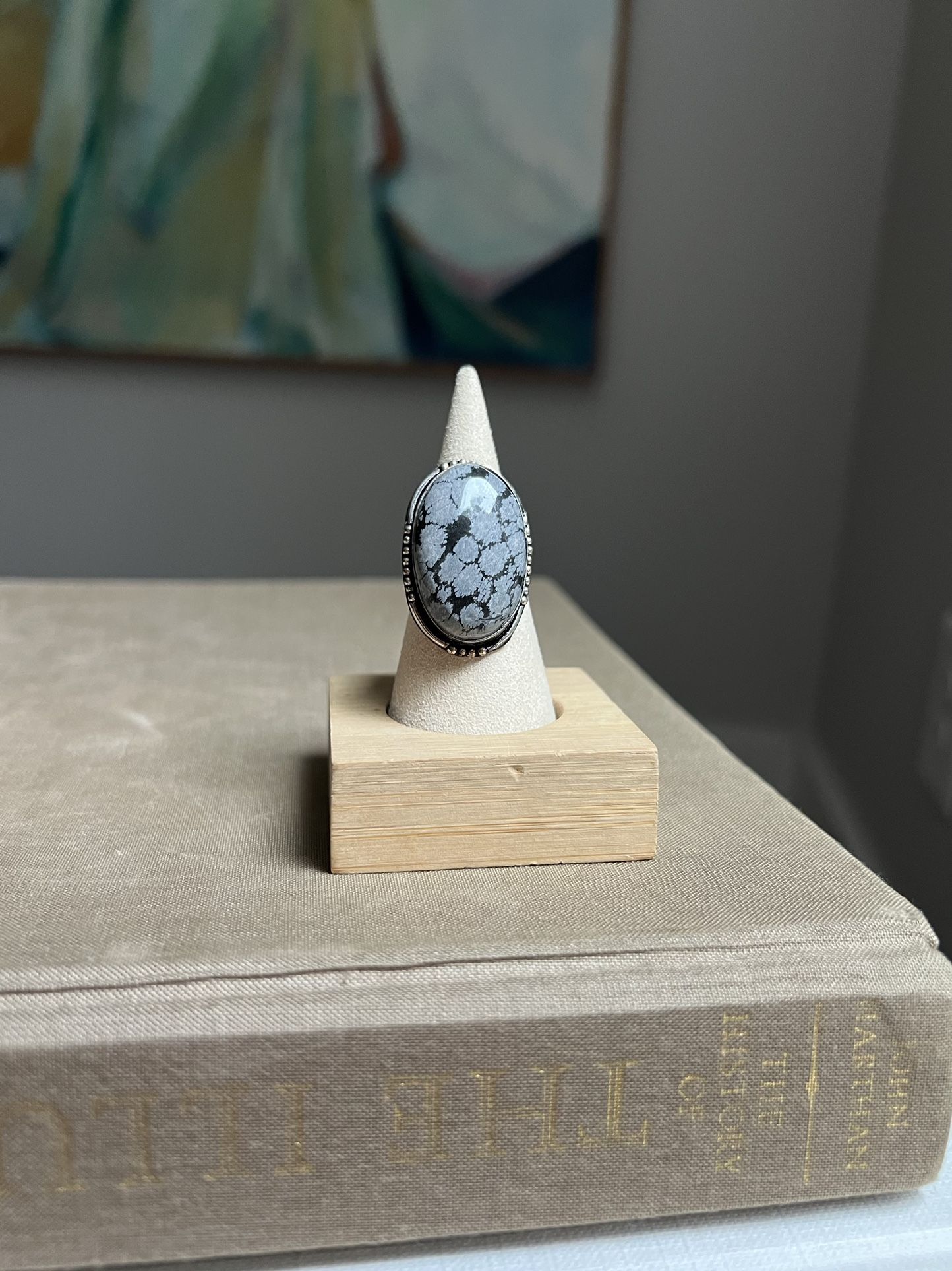 Adjustable Snowflake Obsidian Gemstone Ring ( firm on price ) 