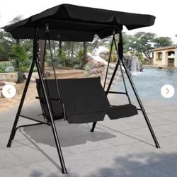 Clihome 3-person Black Steel Outdoor Swing