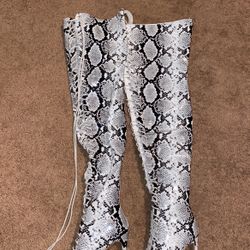 Snake Skin Knee High Heels