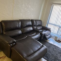 Leather Sectional Motor Recliner Chair And Chaise