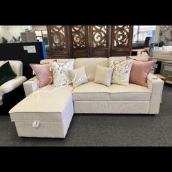 Beautiful! Sectional Sofa With Pull-out Bed Reversible Chaise With Storage 