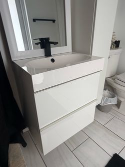 Bathroom cabinets with lights and mirror