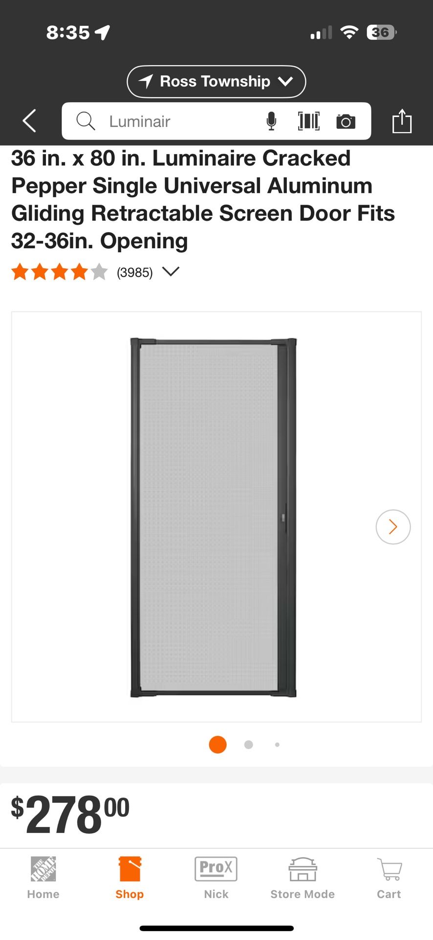 LUMINAIRE® RETRACTABLE SCREEN DOOR Cracked pepper color