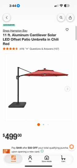 Hampton Bay. 11 ft. Aluminum Cantilever Solar LED Offset Patio Umbrella in Chili Red