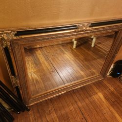 Large Antique Gold And Black Mirror 