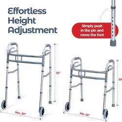 Adjustable Folding Walker with Wheels – Width & Height Adjustable