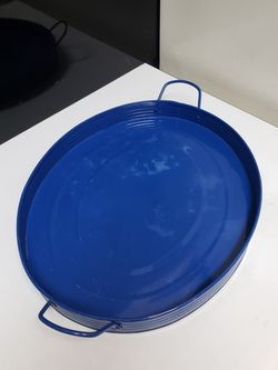 Blue metal handled utility tray