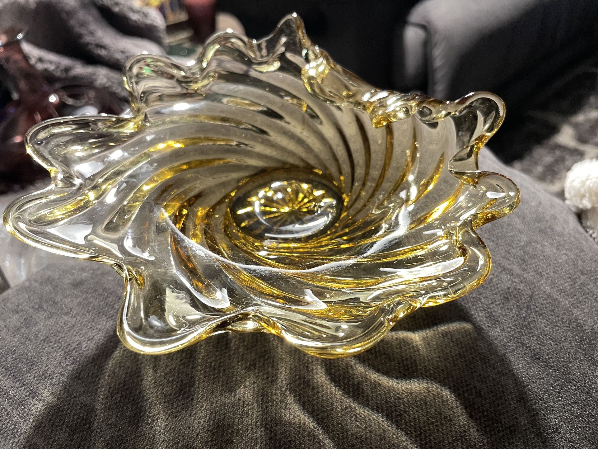 Vintage Midcentury Amoeba Folded Glass Candy Dish
