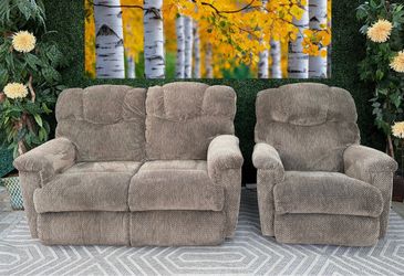 Free Delivery LaZBoy Suede Mocha Electric Recliner Loveseat and Chair set w/USB port