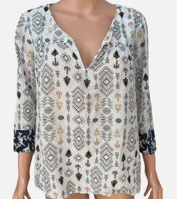Massimo Dutti silk cotton blend Tribal Print Boho Blouse size 10