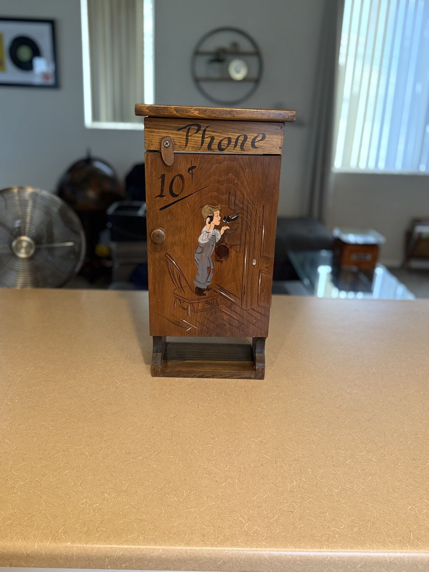 Antique Wooden Phone Cabinet Public 10 Cents