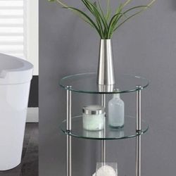 3 Tier Glass With Silver Finish Modern Side Table
