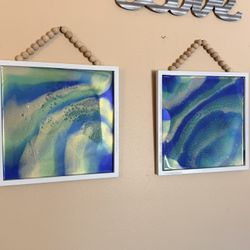 🌊 Handmade 12” x 12” Resin Wall Art – Ocean Inspired | $30 Each or $55 for the Set