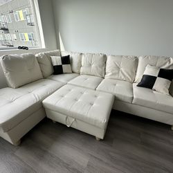 New White Leather Sectional Sofa Set