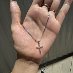 14k White Gold Chain With Cross 