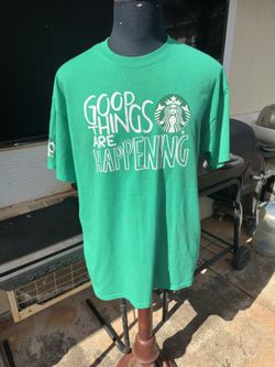Starbucks Good Things Are Happening Employee T-Shirt LARGE Earth Day Coffee