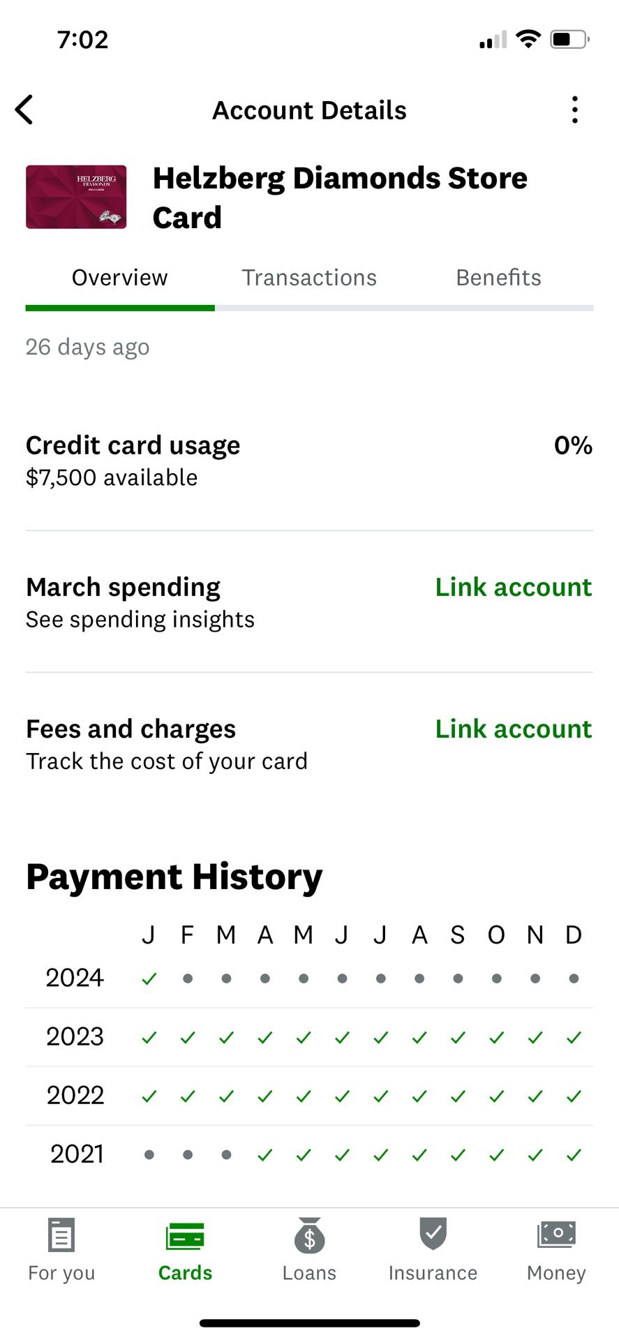 AU credit Line $7500 Limit 2 Years 10 Months Comenity Bank