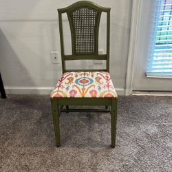 Vintage Olive Green Side Chair w/ Colorful Ikat Fabric 