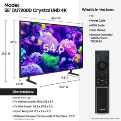 Samsung - 55” Class DU7200 Series Crystal UHD 4K Smart Tizen TV (2025)