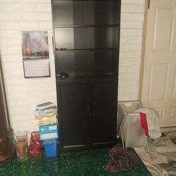Two Dark Wood Bookshelves Seven And A Half Feet High