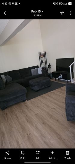 Gray sectional with ottoman and recliner chair