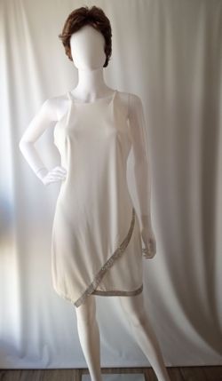 White Mini Dress with Silver Glitter Trim
