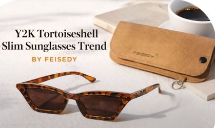 Retro narrow brown tortoiseshell Glasses FEISEDY and the case