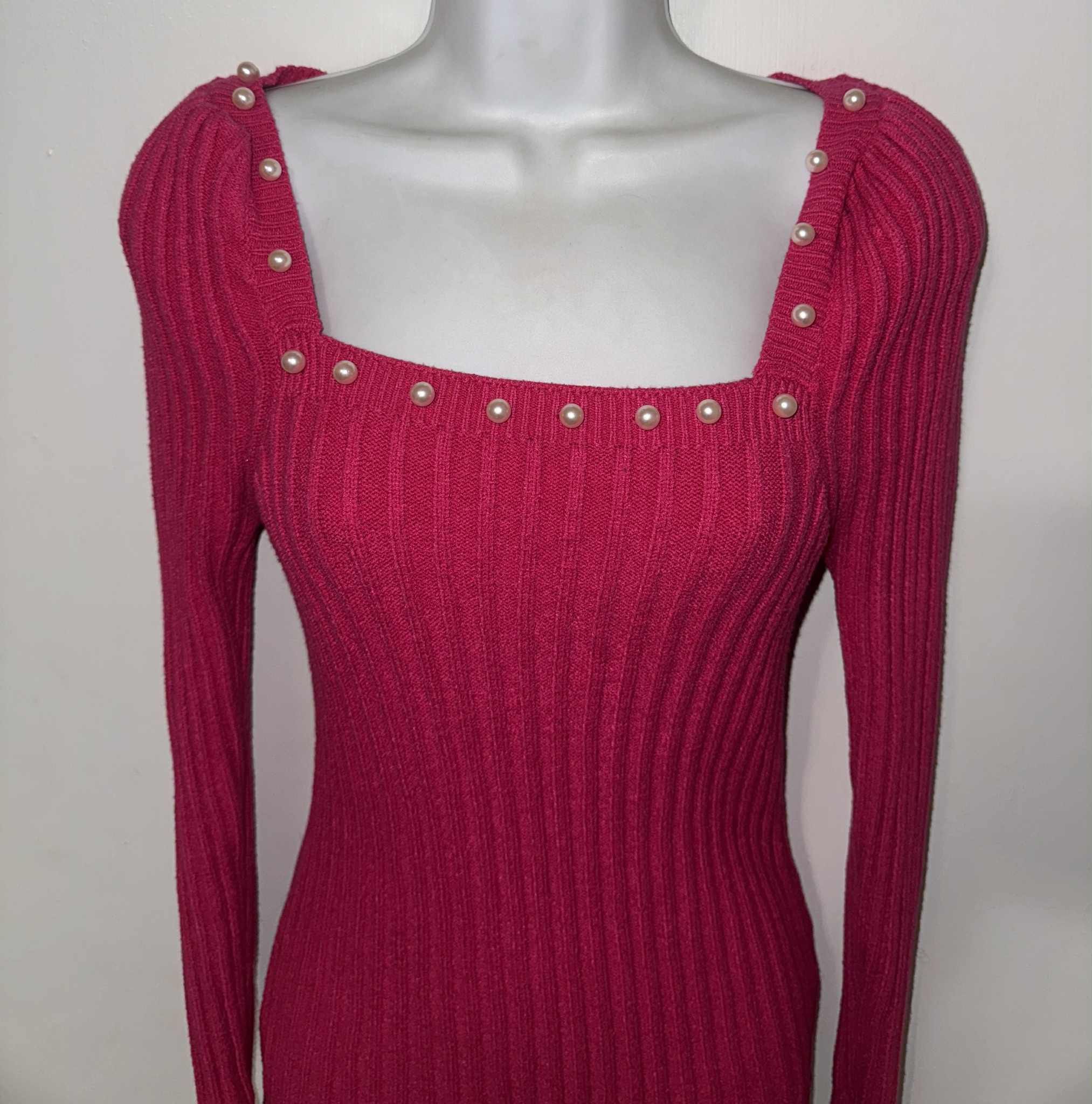 Hot Pink Ribbed Knit Top rose pearls