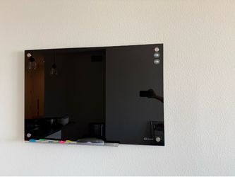 Quartet Black Glass Whiteboard w Markers & Eraser (36” W x 24” L)