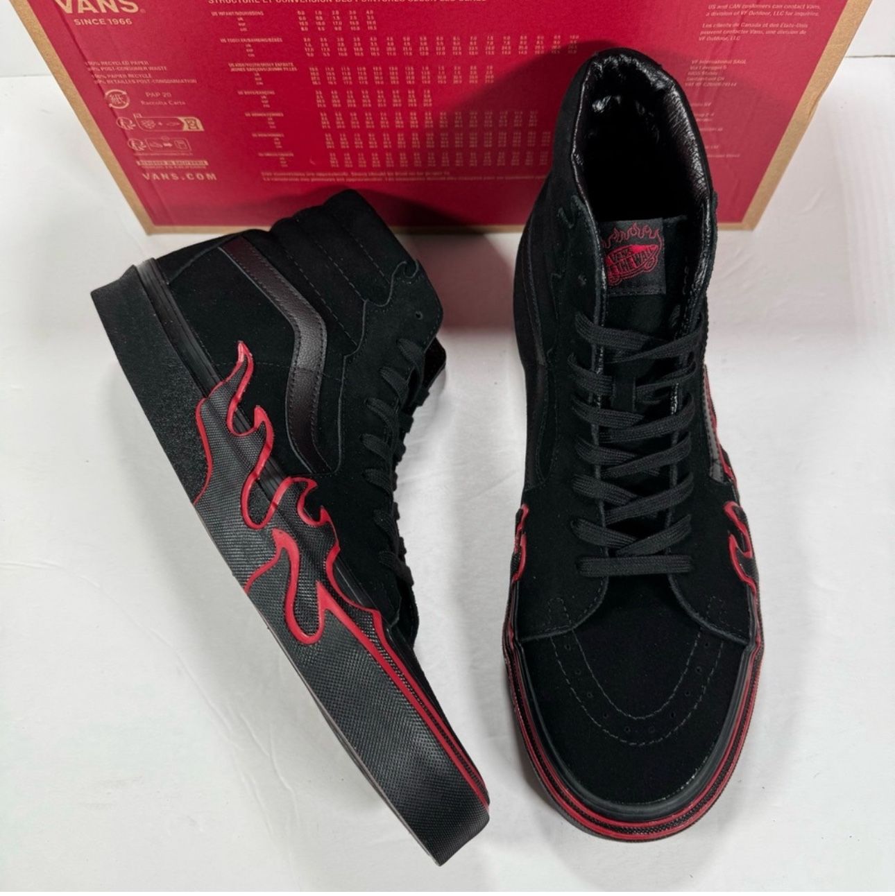 Vans Sk8-Hi Flame Suede Black Red High Top Sneakers Men Size 11.5 Women Size 13