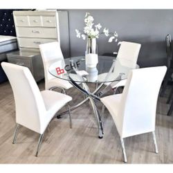 5 Piece Round Glass Top Dining Table Set - Limited Time Offer