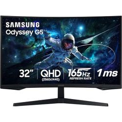 32" Samsung QHD 2560x1440 Odyssey G5 Gaming Monitor Curved LS32CG554ENXZA