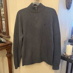 POLO RALPH LAUREN Men Gray 100% Pima Cotton Knit Quarter Zip Sweater Size XL