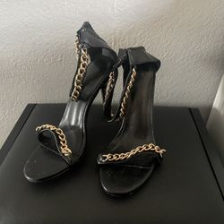 skinny black chain heels