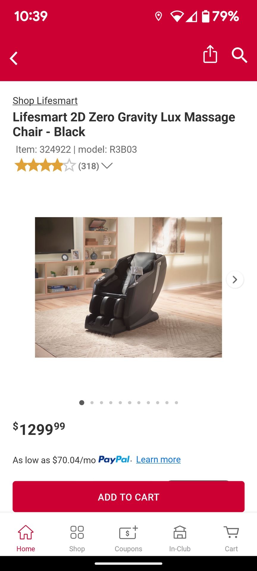 Lifesmart 2D Zero Gravity Lux Massage Chair - Black model: R3B03 $1300