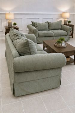 Very Nice Stanton Sage Microfiber Sofa Couch and Loveseat